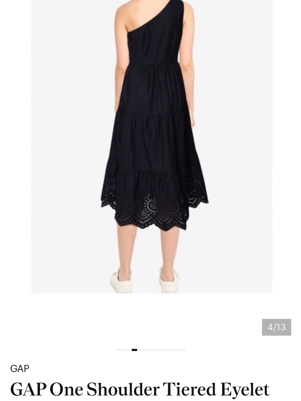 GAP Navy One-Shoulder Tiered Eyelet Midi Dress XL - Picture 2 of 3